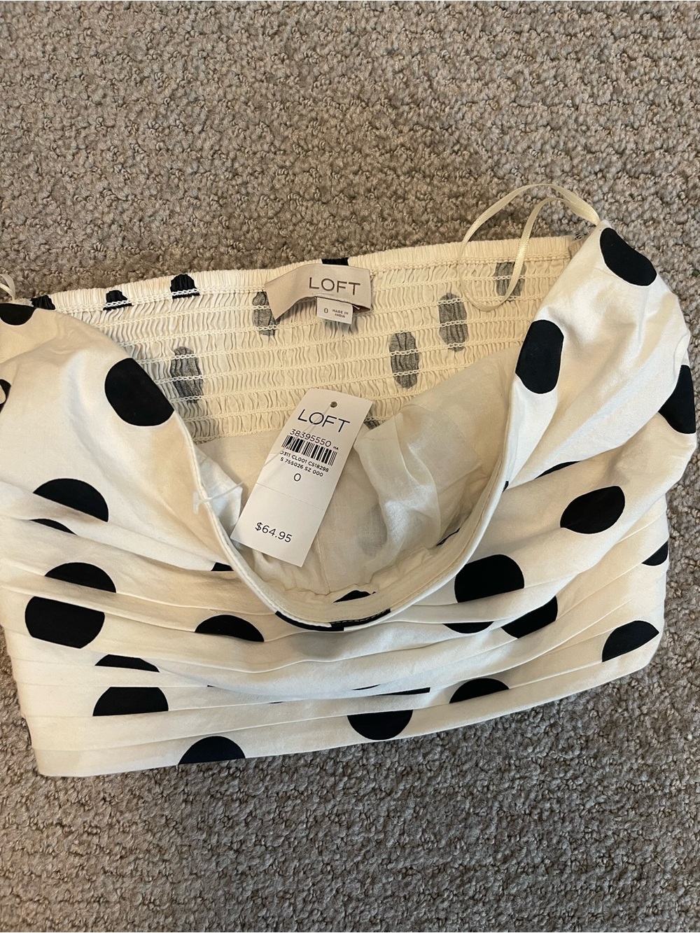 LOFT Black and White Polka Dot Strapless Bustier Top